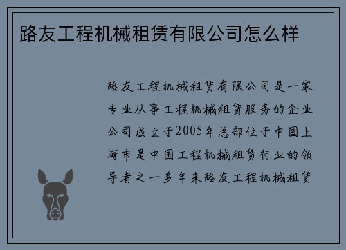 路友工程机械租赁有限公司怎么样
